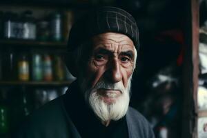 vieux turc homme à marché.réseau ai généré photo