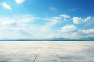 ai généré bleu ciel Contexte nuage horizon avec vide béton sol. génératif ai photo