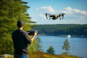 un image pourrait représenter un individuel apprentissage à fonctionner une drone. génératif ai photo