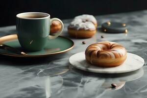 encore la vie avec café et beignets. neural réseau ai généré photo