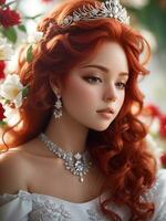 une magnifique Royal Princesse avec rouge cheveux et une blanc robe photo