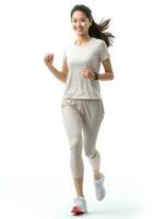 Asie femelle le jogging content et énergique blanc Contexte génératif ai photo