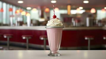 Cerise Milk-shake dans une classique américain le dîner. nourriture la photographie concept. génératif ai photo