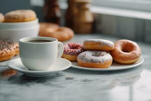 encore la vie avec café et beignets. neural réseau ai généré photo