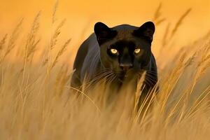 magnifique portrait de une noir panthère de le jaguar espèces. neural réseau ai généré photo