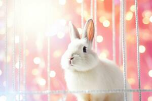 fermer de mignonne lapin avec magnifique bokeh arrière-plan, génératif ai photo