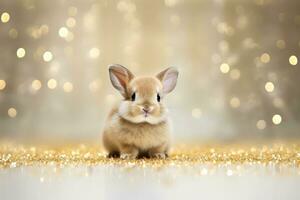 fermer de mignonne lapin avec magnifique bokeh arrière-plan, génératif ai photo