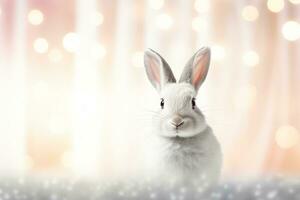 fermer de mignonne lapin avec magnifique bokeh arrière-plan, génératif ai photo