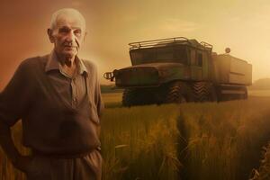 agriculteur et agricole tracteur dans le champ. neural réseau ai généré photo