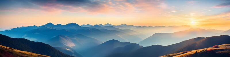 Montagne paysage à le coucher du soleil ai génératif image photo