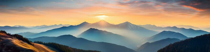 Montagne paysage à le coucher du soleil ai génératif image photo