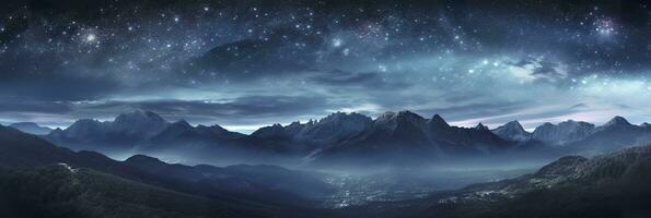 le laiteux en hausse dans le nuit ciel plus de le montagnes, paysages, ai génératif photo