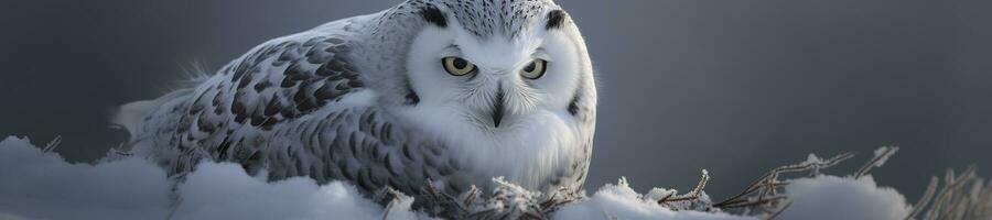 hibou sur une hiver neige Contexte. génératif ai photo