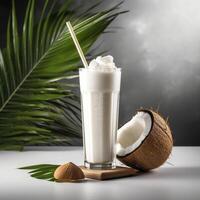 noix de coco Lait secouer verre avec Frais tranché noix de coco. génératif ai photo