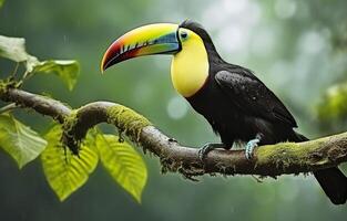 chataîgne mandibulé toucan séance sur le branche dans tropical pluie avec une vert jungle. génératif ai photo