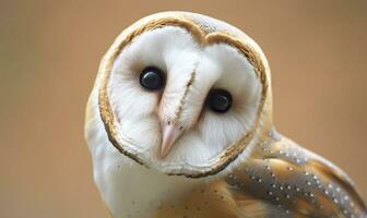 tyto Alba diriger, une commun Grange hibou. proche en haut. génératif ai photo