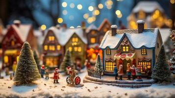 hiver modèle village avec neige sur Noël journée. ai généré. photo