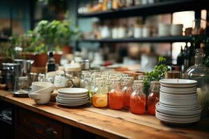 paisible situation de le après midi dans le cuisine ai généré photo