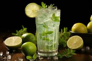 citron vert un soda prêt à servir dans le cuisine table ai généré photo