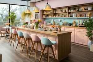 moderne cuisine décoré pour tomber pastel Couleur thème ai généré photo