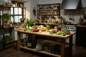 cuisine comme photo studio pièce avec outil et équipement ai généré