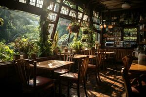 à l'intérieur restaurant situation Matin vue ai généré photo