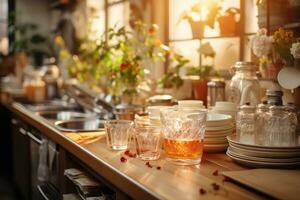 paisible situation de le après midi dans le cuisine ai généré photo