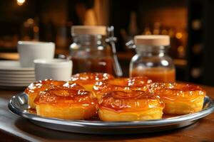 Photos de tartes dans intérieur cuisine table photo studio ai généré