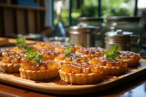 Photos de tartes dans intérieur cuisine table photo studio ai généré