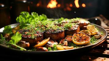 en bonne santé végétarien repas avec Frais biologique champignon et grillé ai génératif photo