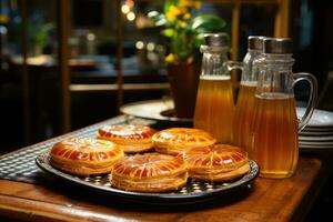 Photos de tartes dans intérieur cuisine table photo studio ai généré