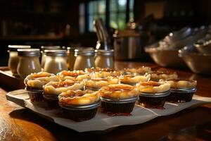 Photos de tartes dans intérieur cuisine table photo studio ai généré