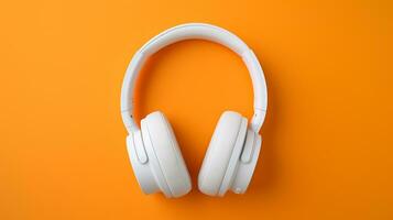 une blanc casque de musique ensemble dans Orange plaine Contexte ai génératif photo