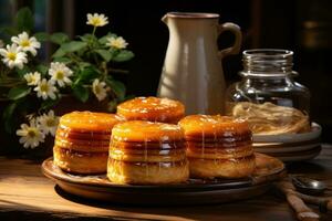 Photos de tartes dans intérieur cuisine table photo studio ai généré