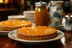 Photos de tartes dans intérieur cuisine table photo studio ai généré