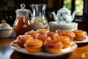 Photos de tartes dans intérieur cuisine table photo studio ai généré