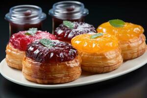 Photos de tartes dans intérieur cuisine table photo studio ai généré