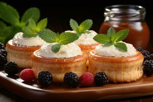 Photos de tartes dans intérieur cuisine table photo studio ai généré