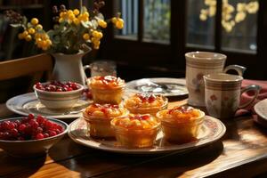 Photos de tartes dans intérieur cuisine table photo studio ai généré