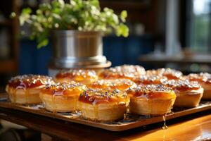 Photos de tartes dans intérieur cuisine table photo studio ai généré