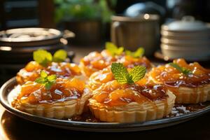 Photos de tartes dans intérieur cuisine table photo studio ai généré