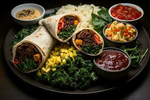 Photos de végétalien nourriture pour dîner dans intérieur photo studio ai généré