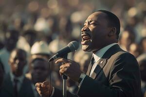 Martin Luther Roi jr inspirant discours, ai génératif pendant le historique 1963 Mars sur Washington photo