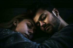 couple en train de dormir dans le nuit. produire ai photo