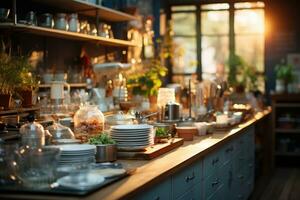 confortable après midi situation dans le cuisine ai généré photo