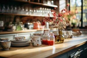 confortable après midi situation dans le cuisine ai généré photo