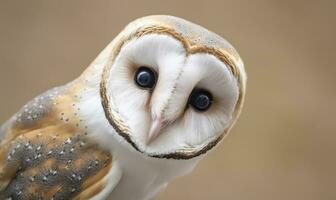 tyto Alba diriger, une commun Grange hibou. proche en haut. génératif ai photo