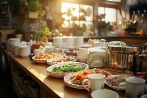 confortable après midi situation dans le cuisine ai généré photo