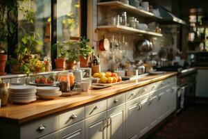 confortable Matin situation dans le cuisine ai généré photo