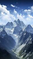 le beauté de une majestueux et neige plafonné Montagne gamme, avec robuste pics, ai génératif photo